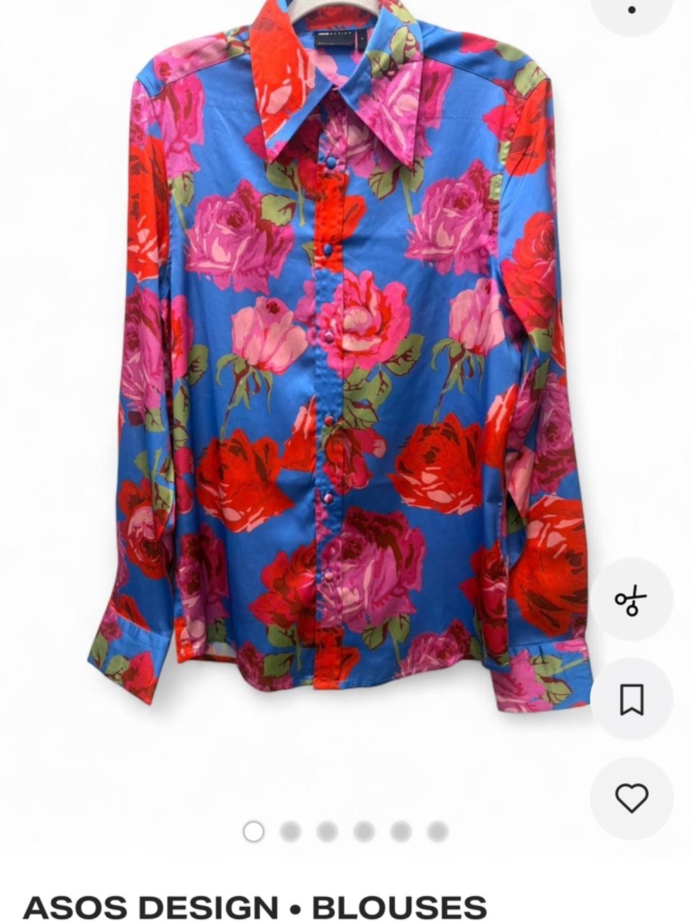ASOS DESIGN Men’s/ Unisex Blue Floral Button-Up Shirt with Pink & Red Blooms